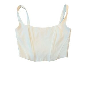 Beige Botany Cotton Cropped Corset  Tank Top- Off White, S